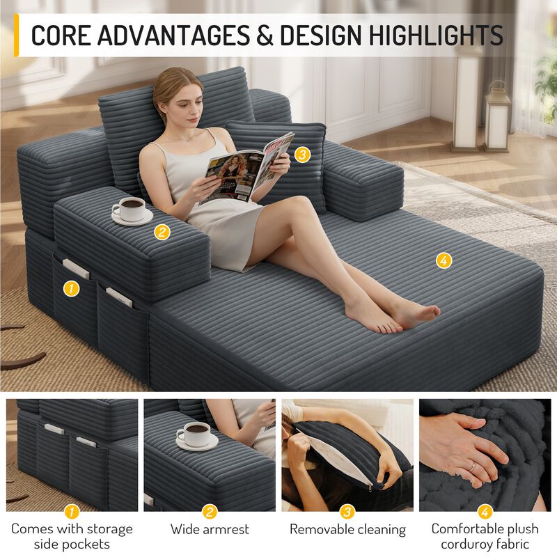 Pliho Luxury Corduroy Convertible Sofa Bed image number 5