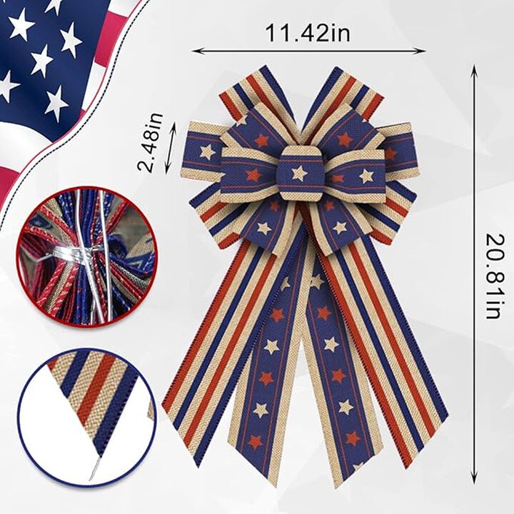 Patriotic Wreath Bow, American Flag Design, Indoor Outdoor Decor
