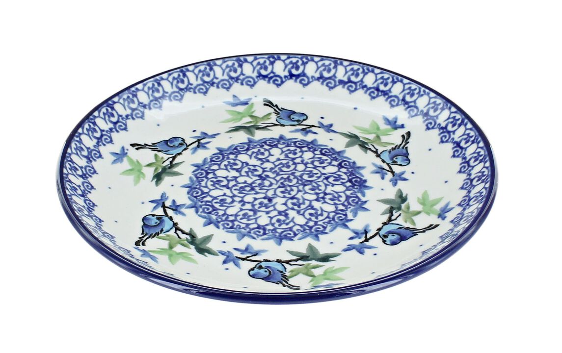 Blue Rose Polish Pottery Day Lily Bouquet Dessert Plate