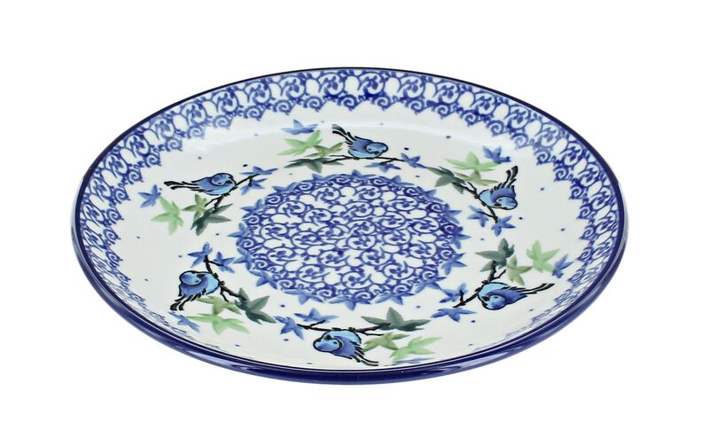 Blue Rose Polish Pottery Day Lily Bouquet Dessert Plate