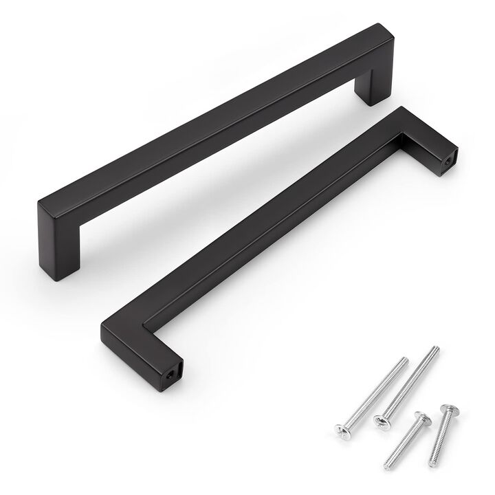 KNOBWELL 10 Pack 6-1/4"" Matte Black Stainless Steel Kitchen Cabinet Handles, Cabinet Pulls Square T Bar Cupboard Door Handles,