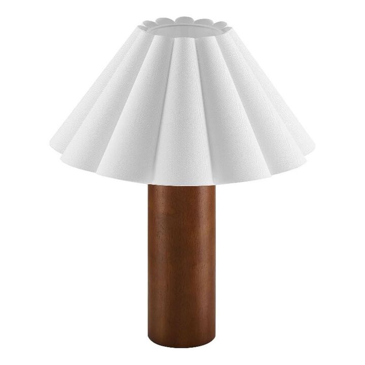 Modway Flora Table Lamp with Pleated Petal Lampshade in Walnut