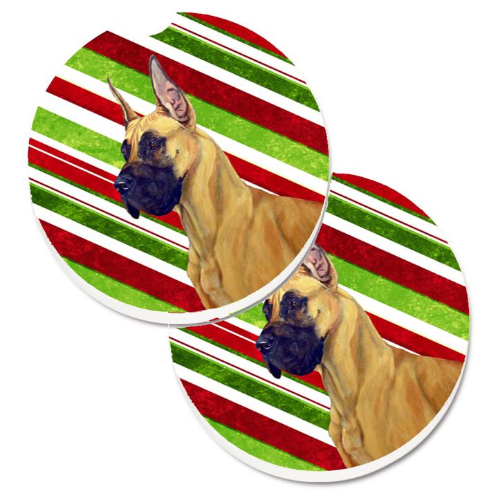 Caroline's Treasures Great Dane Candy Cane Holiday Christmas Set of 2 Cup Holder Car Coasters LH9220CARC, 2.56, Multicolor