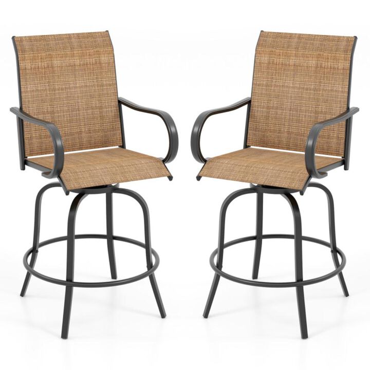 Hivvago 2 Pieces 360 Rotating Bar Stool Set with Armrests for Patio