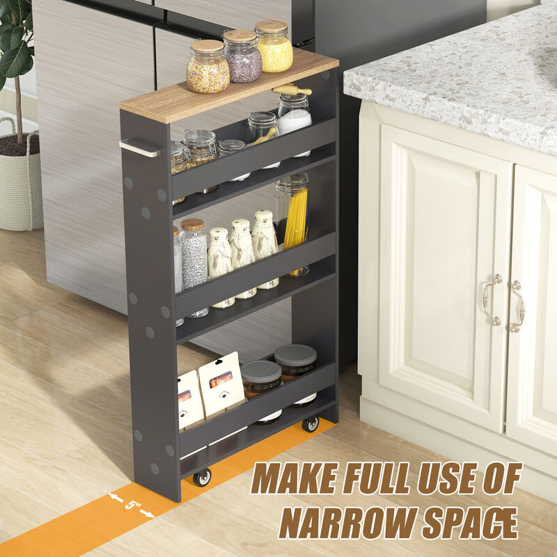 Multi-Purpose Narrow Rolling Cart with Open Shelves for Kitchen & Living Areas