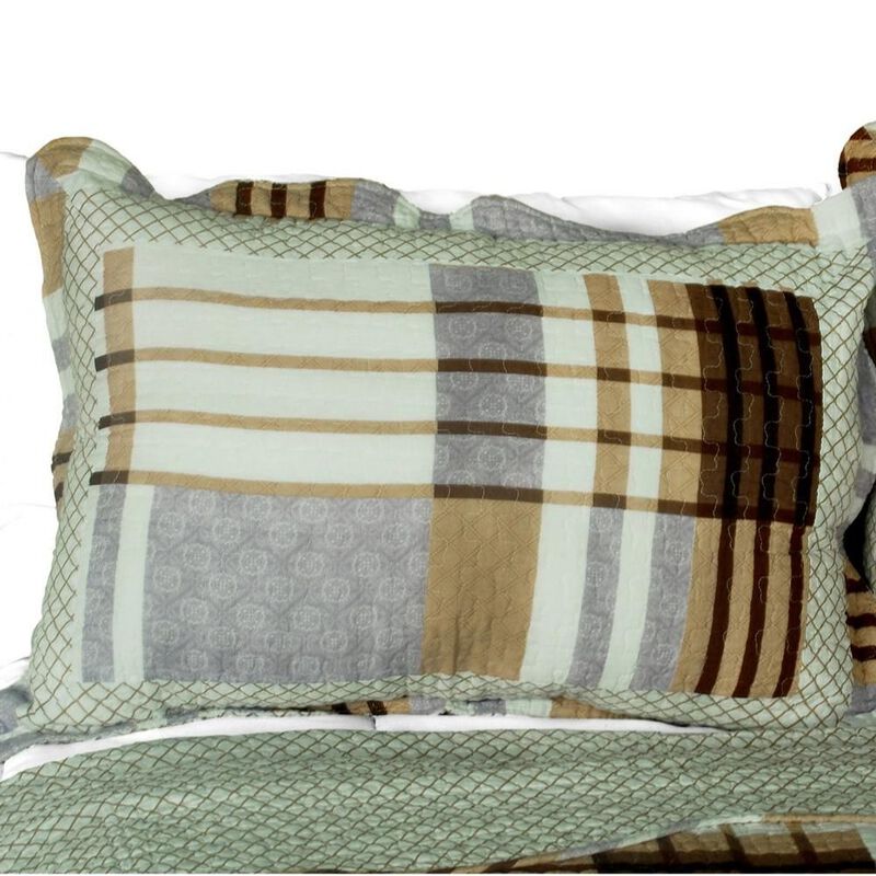 Queen Size 3-Piece Cotton Quilted Printed Quilt Set with Matching Pillow Shams image number 4