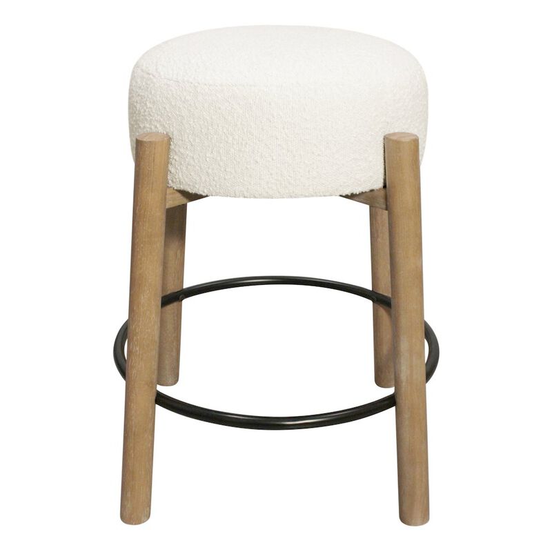 Natalia Counter Stool in Ivory Boucle Fabric 2-Piece Set