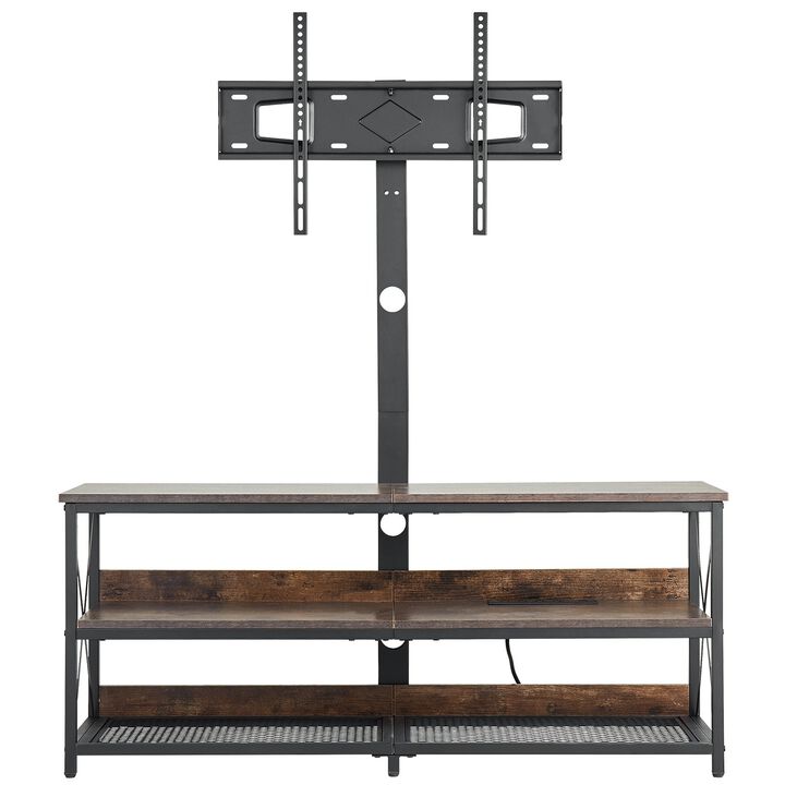 Entertainment Center with TV Mount for Up to 75 Inch TVs, 3-Tier Storage & Power Outlet-Brown