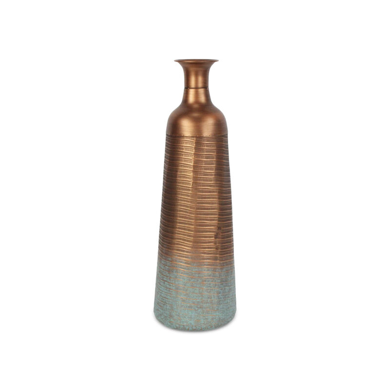 HomeRoots 24" Copper And Teal Abstract Tapered Metal Table Vase image number 3