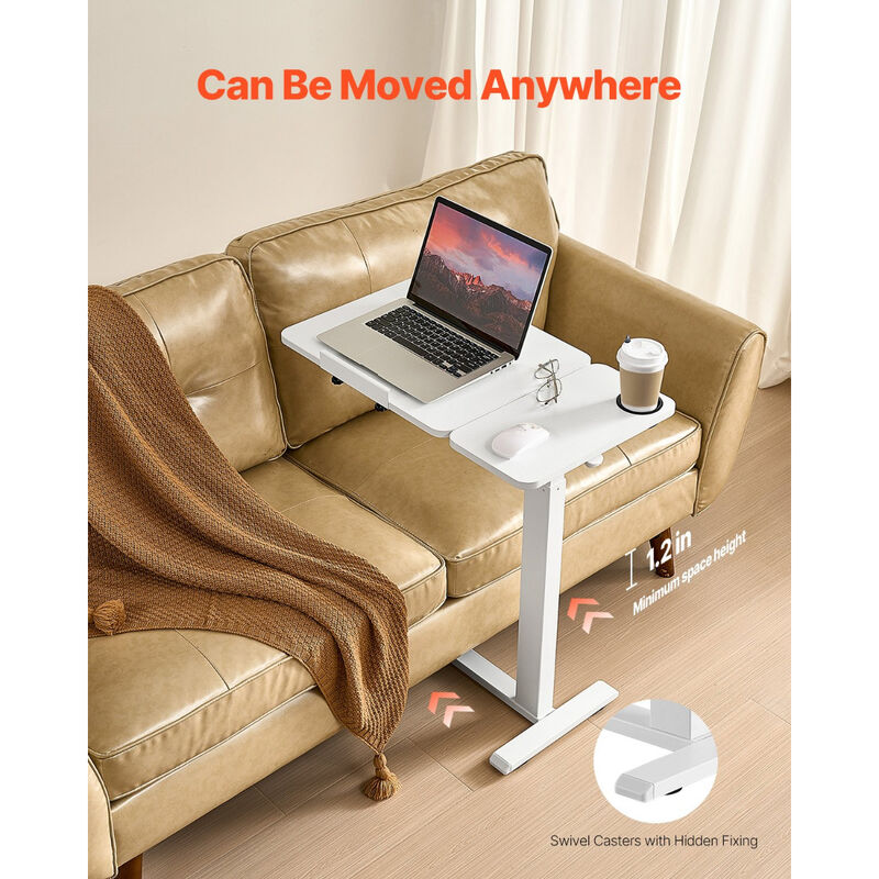 Portable Desk with Flip Top &ndash; Hidden 4-Wheel Rolling Laptop Table with Cup Holder image number 1