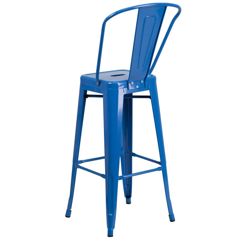 Flash Furniture Commercial Grade 30" High Blue Metal Indoor-Outdoor Barstool with Removable Back