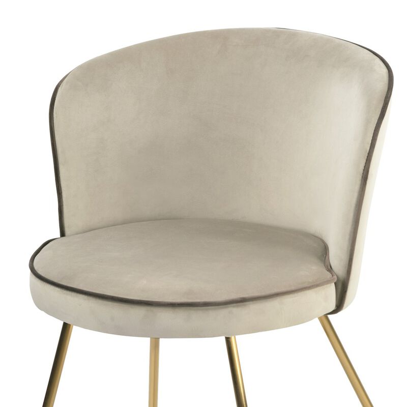 Glamour Home Set of 2 Beige Velvet Dining Chair Contrasting Piping and Golden Metal Legs