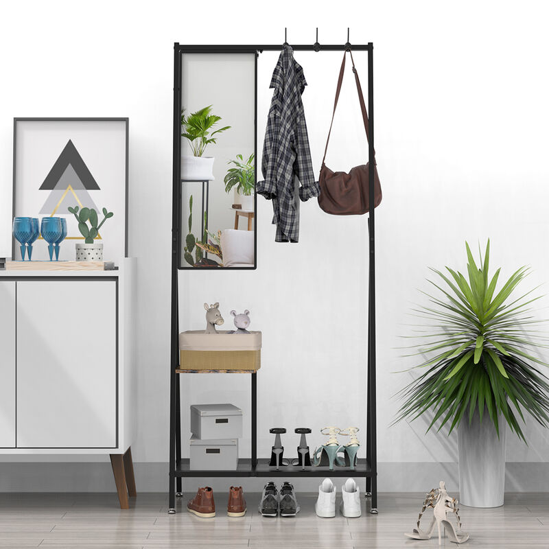 GOODSILO Multifunctional Hall Tree Coat Rack with Integrated Mirror and Shoe Storage, Sturdy Metal Frame Entryway Organizer for Living Room and Bedroom image number 7