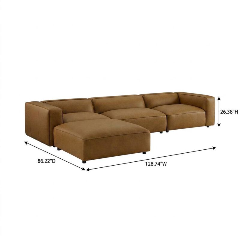Vegan Leather Modular Sectional Sofa and Couch for Living Room, Camel, 4 Pc image number 2