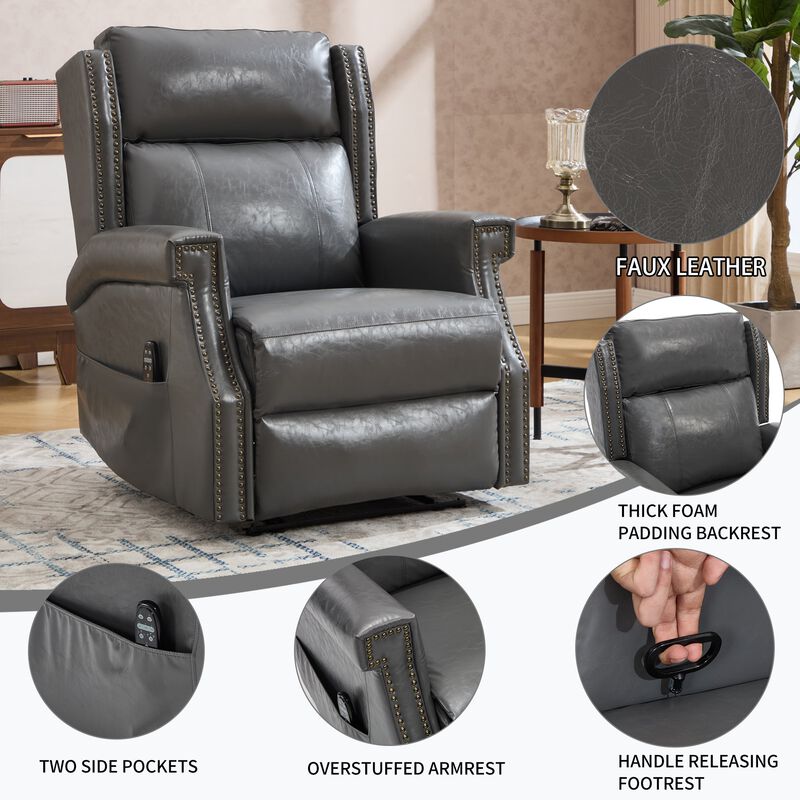 Manual Recliner Chair in Faux Leather for Living Room with Heavy Duty Motion Mechanism, 8 vibrating nodes and 3 massage modes image number 3