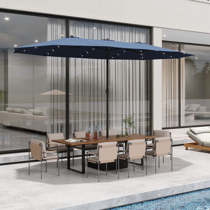 FUFU&GAGA 15ft Navy Blue Solar LED Double-Sided Patio Umbrella | Extra-Large Shade with Sturdy Base image number 2