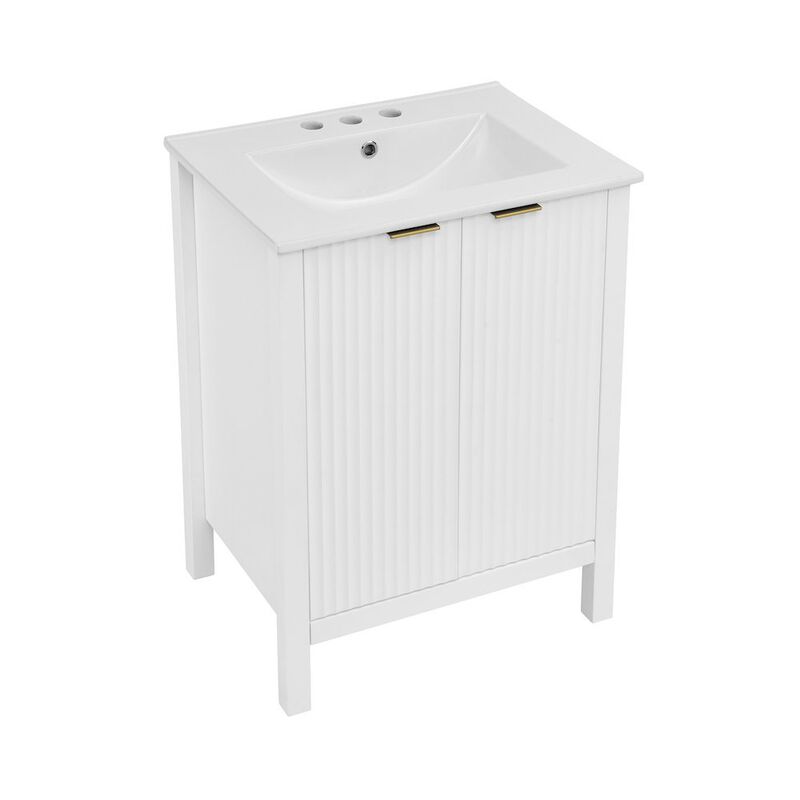 Bastille 24 in. White Bathroom Vanity with 3-Hole Ceramic Sink Top image number 6