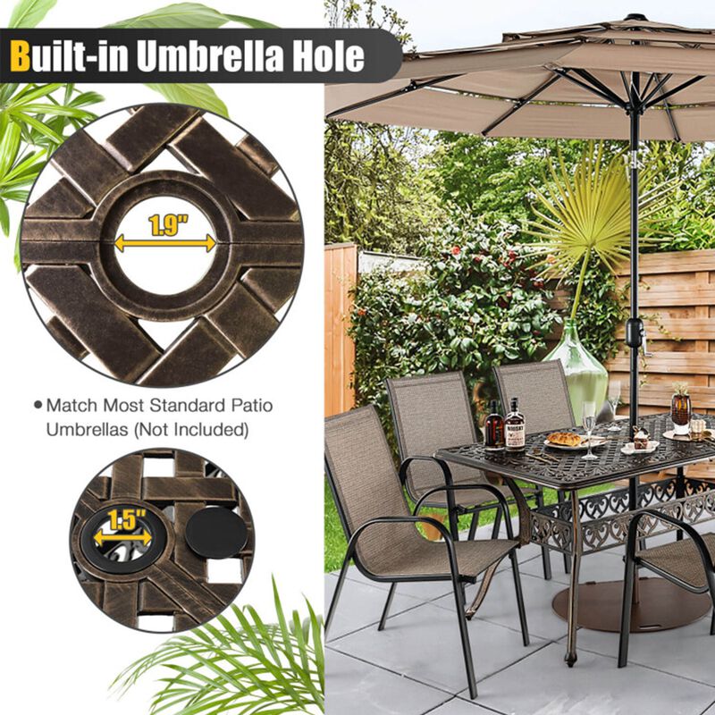 59" Cast Aluminum Patio Dining Table with Umbrella Hole for 6 image number 4