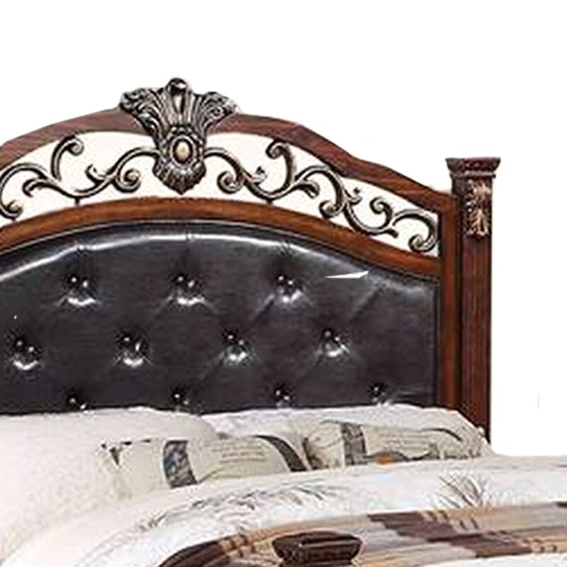Jax California King Bed, Button Tufted Upholstered Headboard, Cherry Brown - Benzara