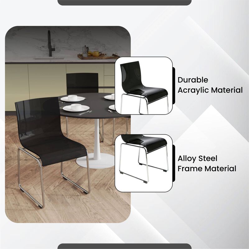 LeisureMod Lima Modern Acrylic Chair Set of 2 with Molded Seat and Chrome Legs, Stylish and Durable Design for Kitchen, Dining Room, Office, or Lounge