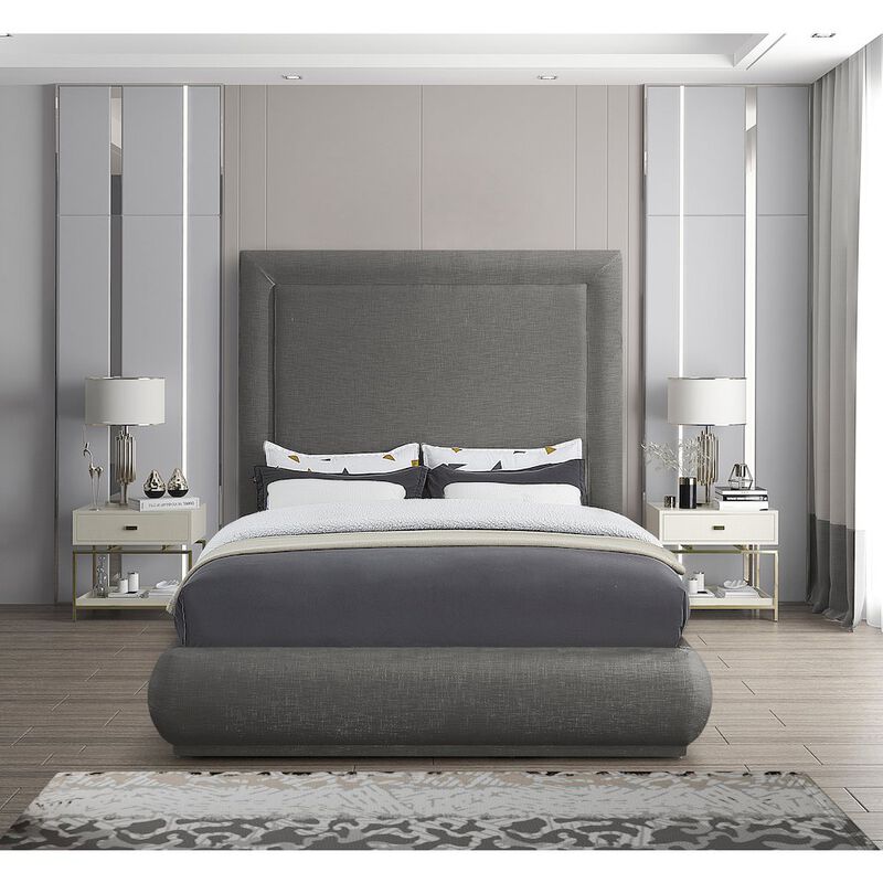 Meridian Furniture Brooke Grey Linen Textured Fabric Queen Bed