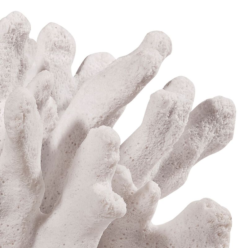 Lily 9 Inch Faux Coral Accent Figurine, Polyresin Tabletop Sculpture, White - Benzara