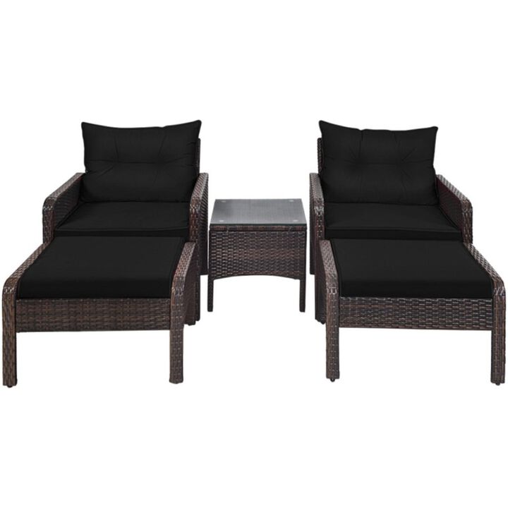 Hivvago 5 Pieces Patio Rattan Sofa Ottoman Furniture Set with Cushions-Black