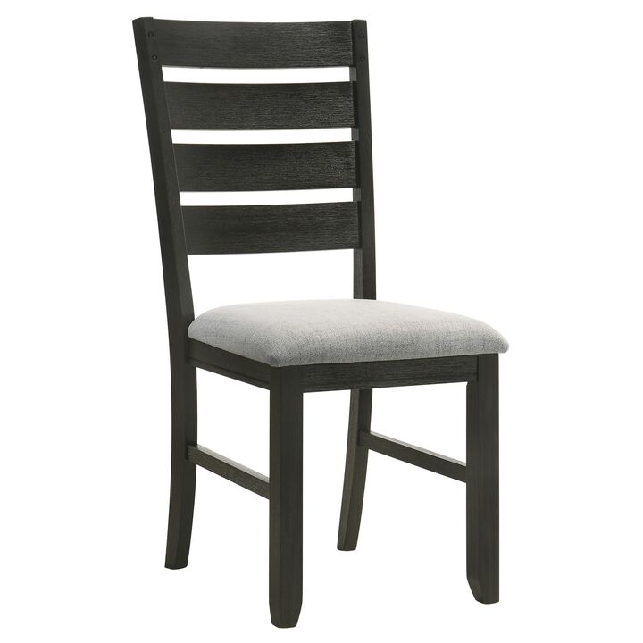 Woodlands 22 Inch Side Chair Set of 2, Soft Gray Fabric Seat, Brown Wood - Benzara