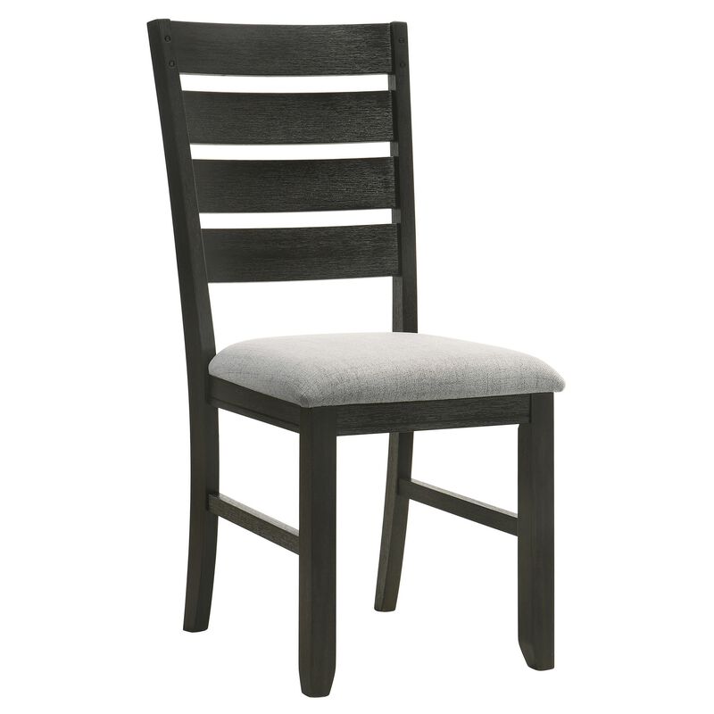 Woodlands 22 Inch Side Chair Set of 2, Soft Gray Fabric Seat, Brown Wood - Benzara