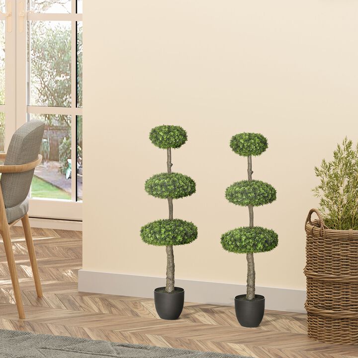 Set of 2 3.5ft(43.25") Artificial Ball Boxwood Topiary Trees in Pot, Indoor Outdoor Fake Plants for Home Office Living Room Decor