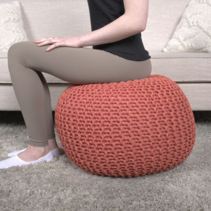 GOODSILO Versatile Knitted Cotton Round Pouf Ottoman Floor Cushion for Modern Living Room Seating and Decor