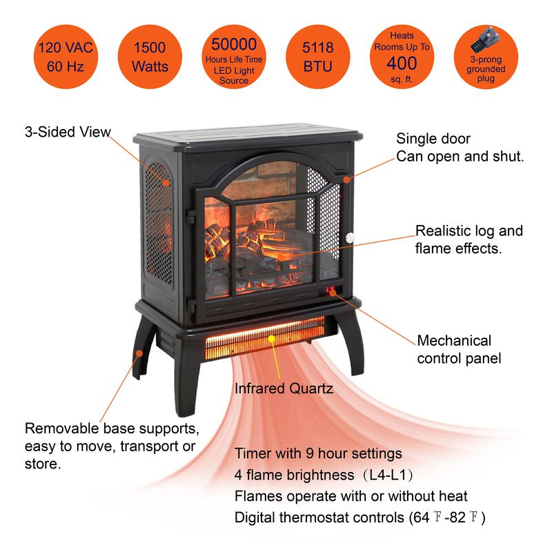 MONDAWE 18 Inch Antique Black 3D Infrared Electric Stove With Remote Control image number 7