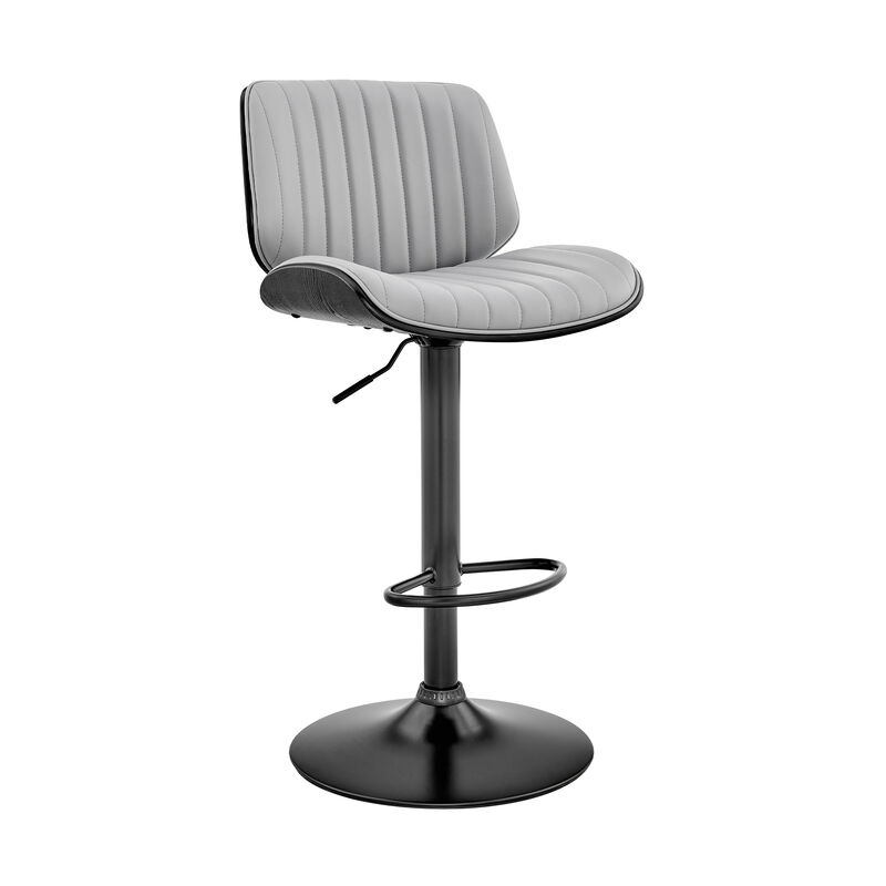 Brock Adjustable Gray Faux Leather and Walnut Wood Stool with Black Base image number 0