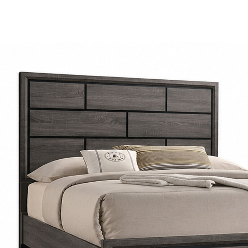 3pc King Bedroom Set, Gray, Black Wood, 2 Nightstands image number 6