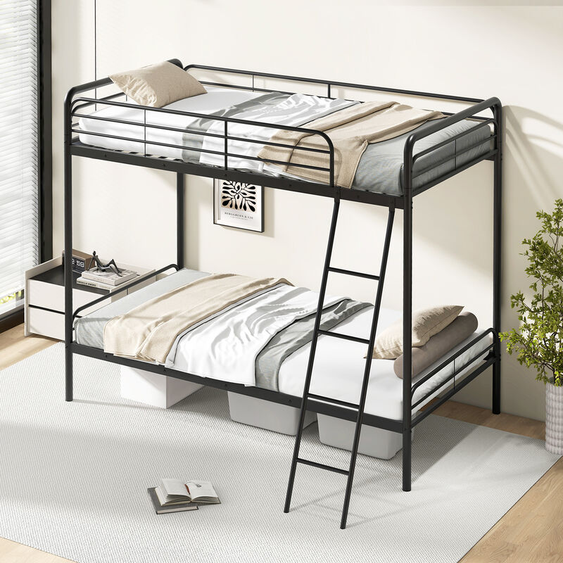 Heavy Duty Metal Bunk Bed with Ladder and Safety Guardrails