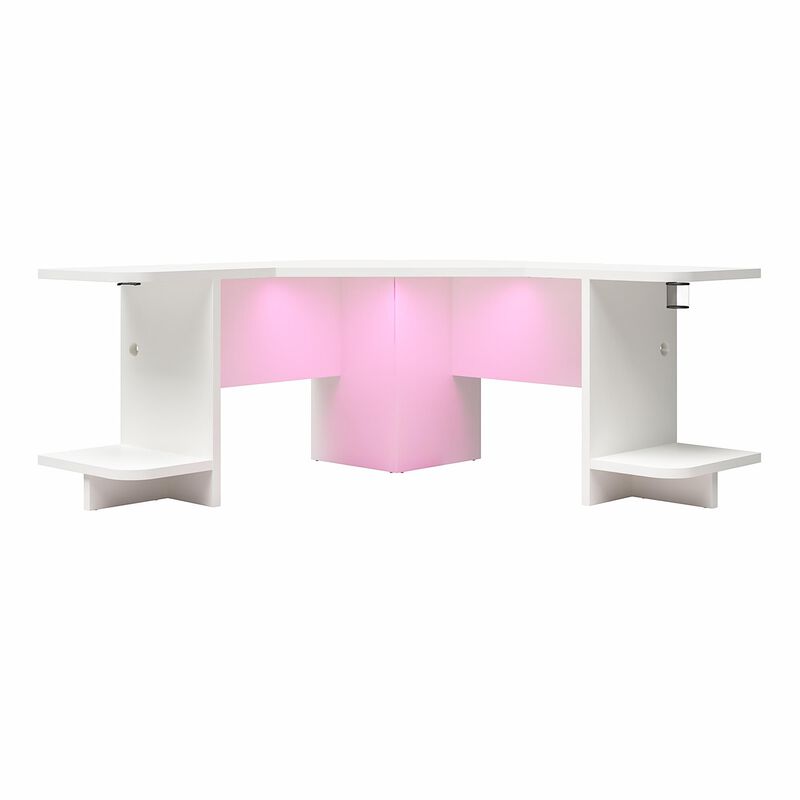 Ntense Mod Corner Gaming Desk with LED Light Kit, White