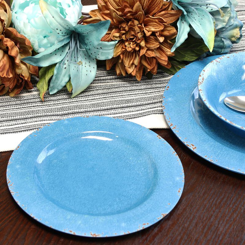 Studio California Mauna 12 Piece Melamine Dinnerware Set in Blue Crackle Look Decal