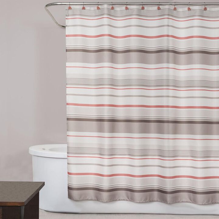 Saturday Knight Ltd Coral Garden Stripe Collection Easily Fit Textured Fabric Printed Bath Shower Curtain - 70x72", Tan