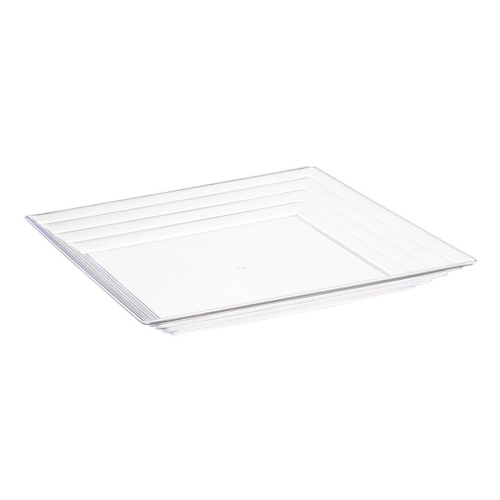 12" x 12" Clear Square with Groove Rim Plastic Serving Trays (24 Trays)