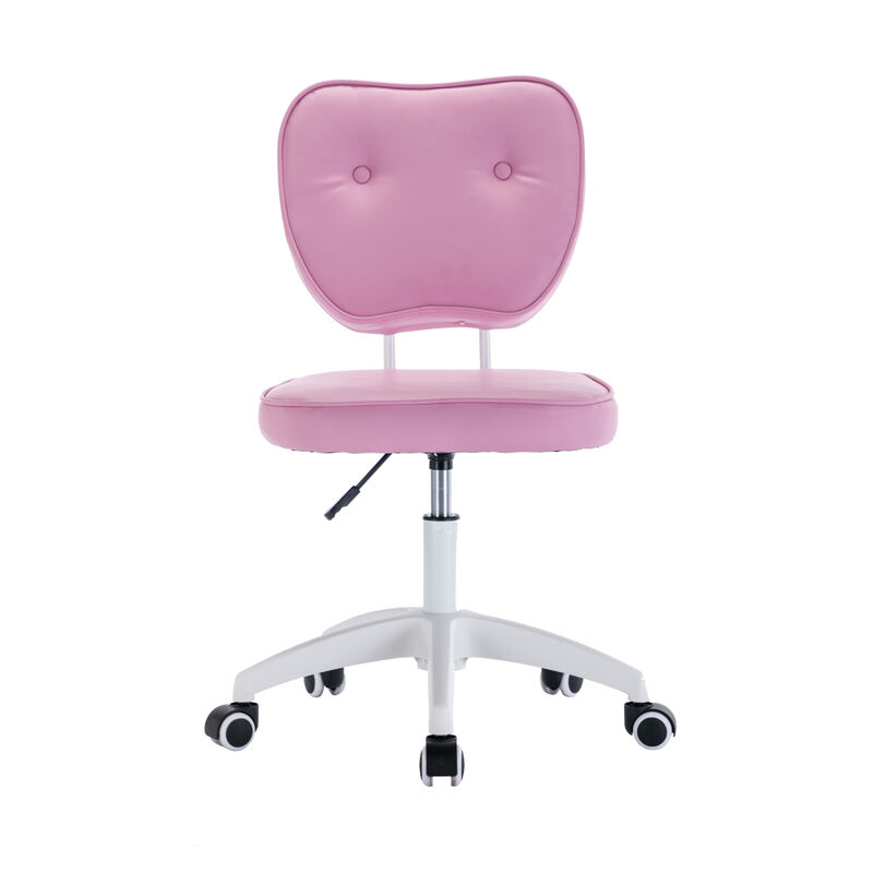 PU Makeup Office Desk Chair Bling Desk, Armless Vanity Desk Task Chair with Wheels 360, Bling Desk Nail Desk for Women, Adjustable Height, Purple