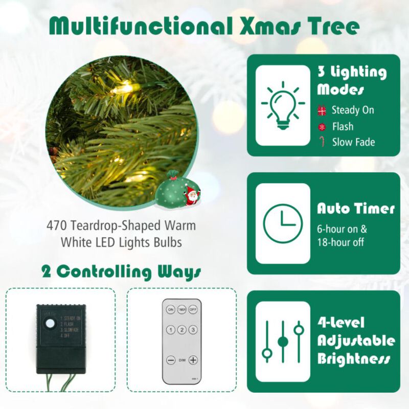 Hivvago Artificial Christmas Tree with Pine Cones and Adjustable Brightness