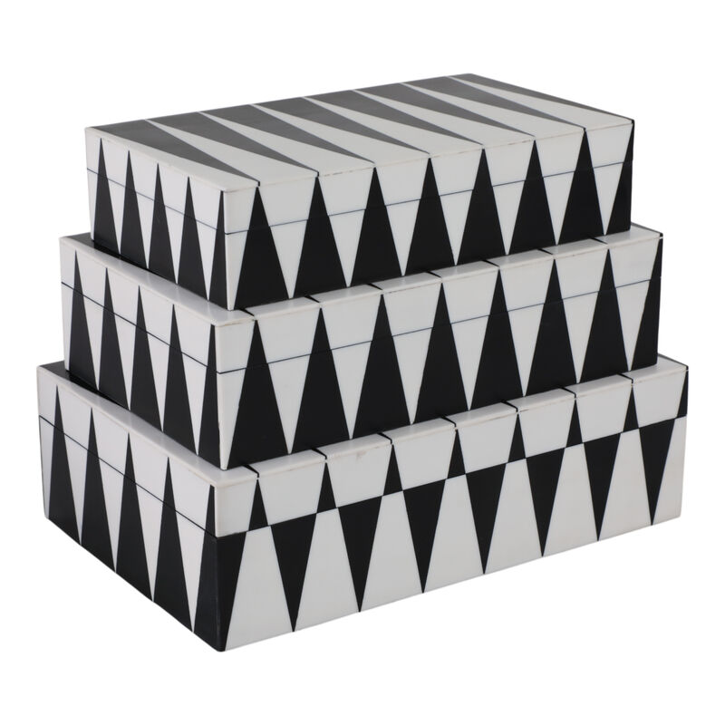 S/3 10/11/12" Triangle Pattern Boxes, Black/white image number 4