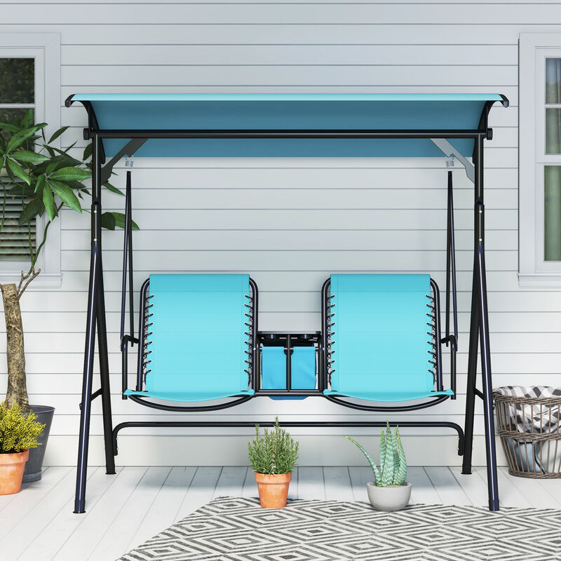 Hivvago Patio Swing for 2 with Storage Tray & Cup Holders image number 7