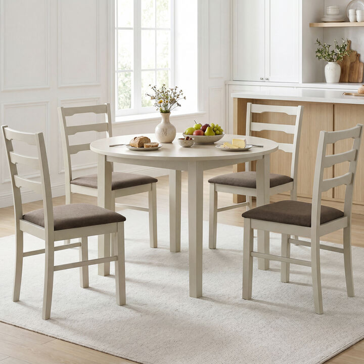 Set of 4 Upholstered Kitchen Chairs with Wooden Legs Linen Look Dining Room Chair Set-Ivory