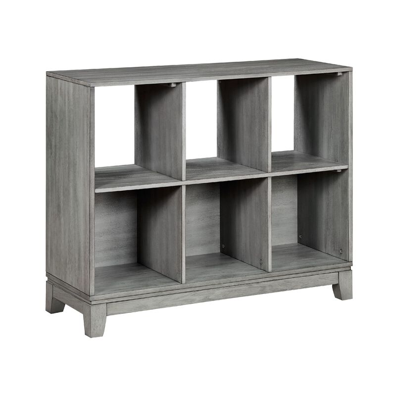 Thiem Cubby Bookcase, 6 Cube Style Shelves, Rustic Gray Veneer 40 Inch - Benzara