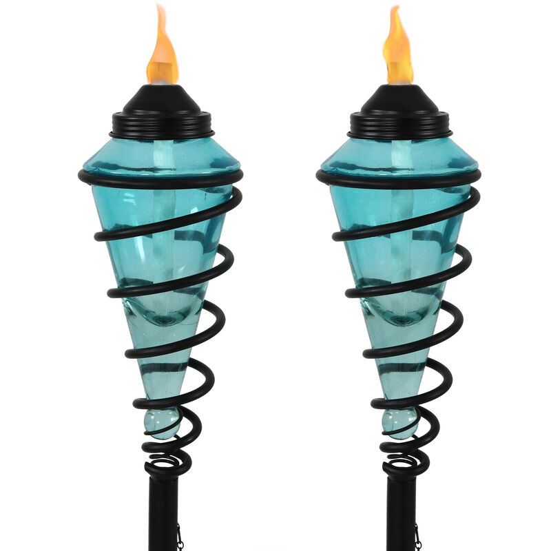 Sunnydaze Set of 2 2-in-1 Swirling Metal Glass Lawn Torches