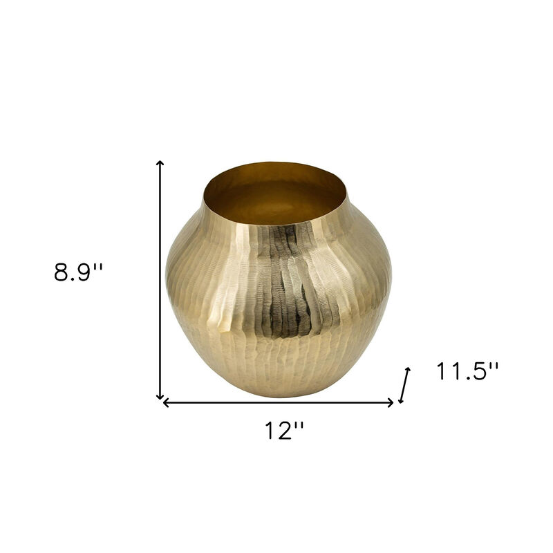 HomeRoots 9" Gold Hammered Aluminum Round Table Vase image number 6