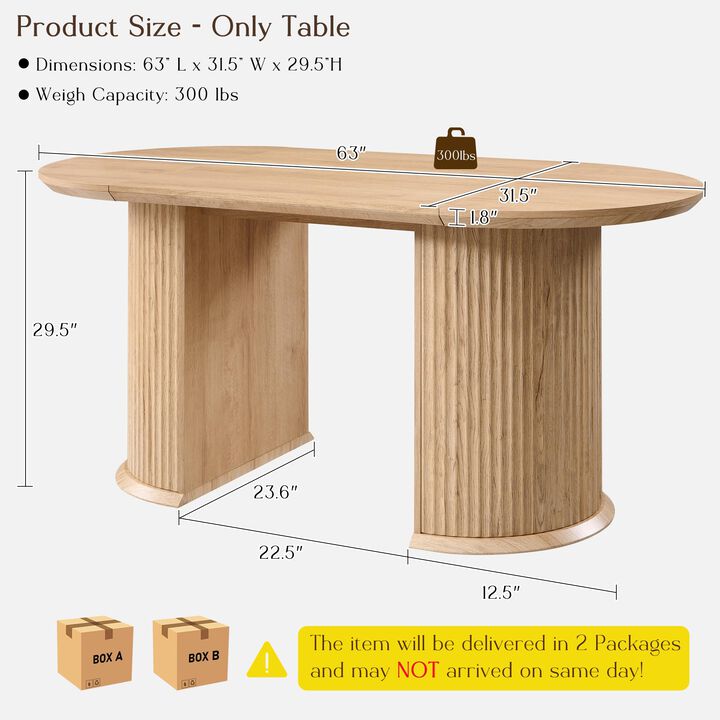 63" Oval Dining Table for 4-6, Fluted Base, Marble-Look Top, 300 lb Capacity