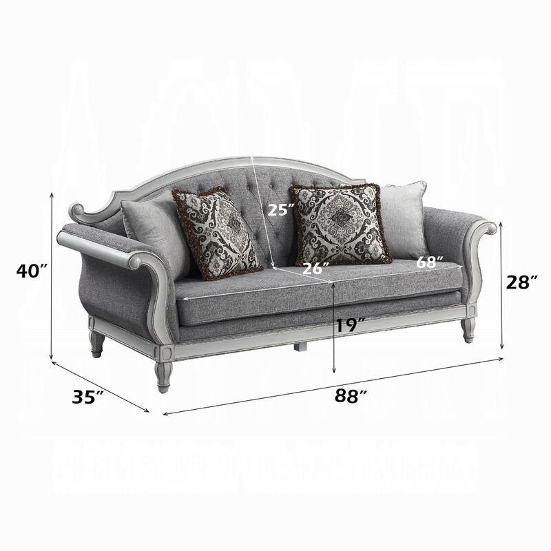 Fil Classic Sofa with 4 Pillow, Button Tufting, Antique White Trim 88 Inch image number 5