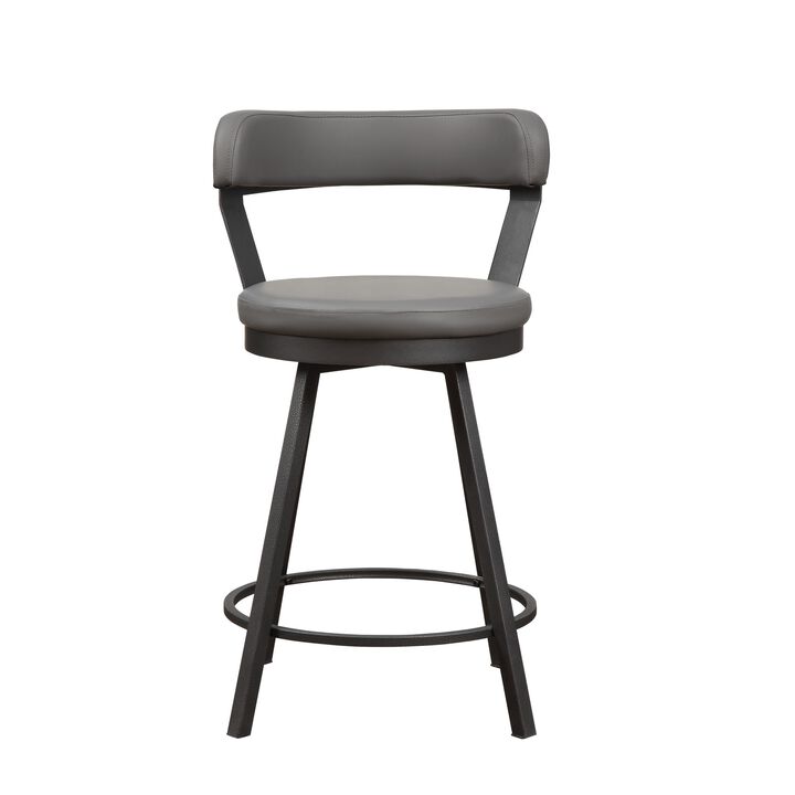 Leatherette Counter Height Chair with Metal Slanted Legs, Set of 2, Gray - Benzara